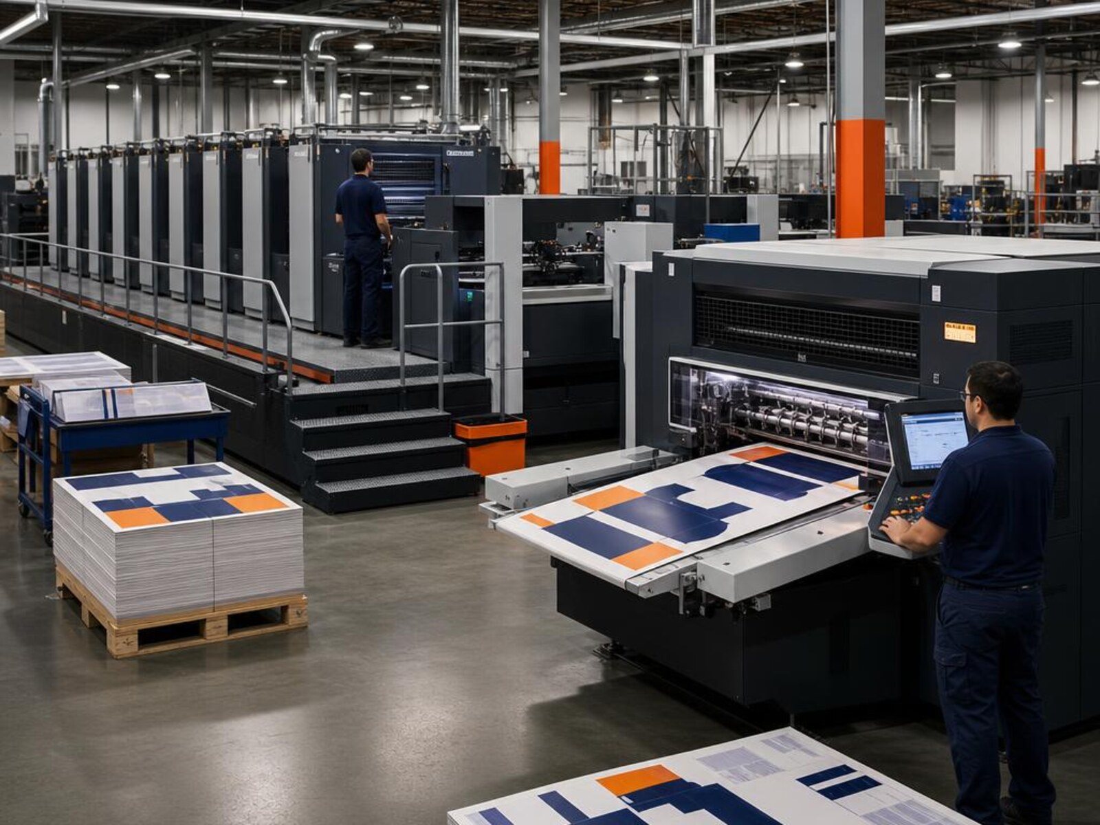 Packaging production floor with offset and digital press equipment