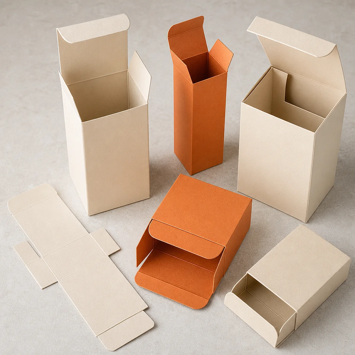 Set of makeup cartons showing consistent PMS-matched color