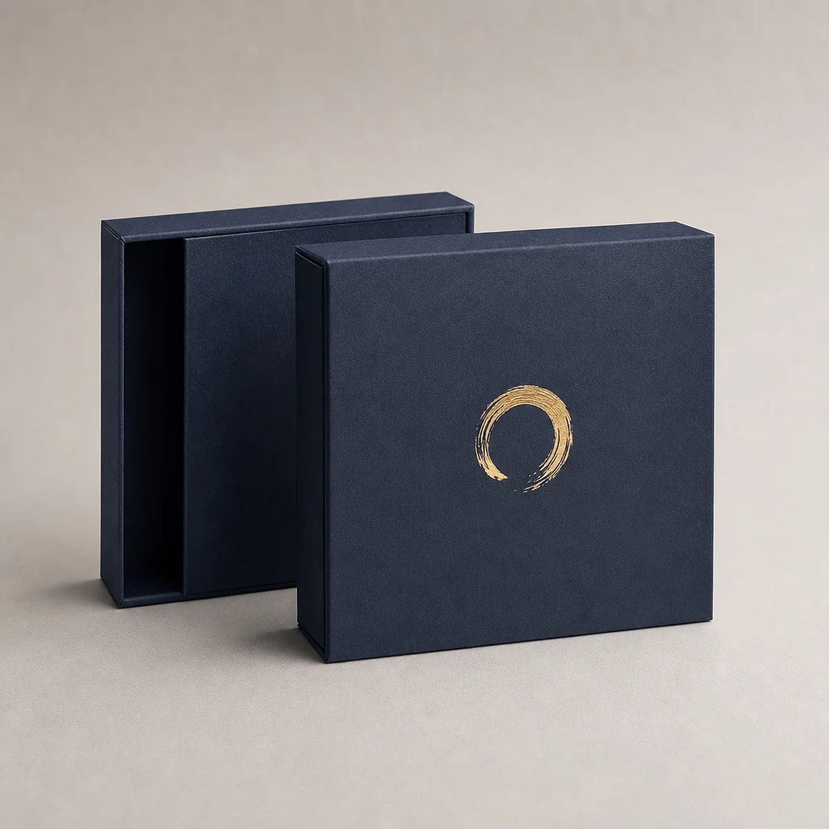 Magnetic-closure timepiece box with foil-stamped lid detail