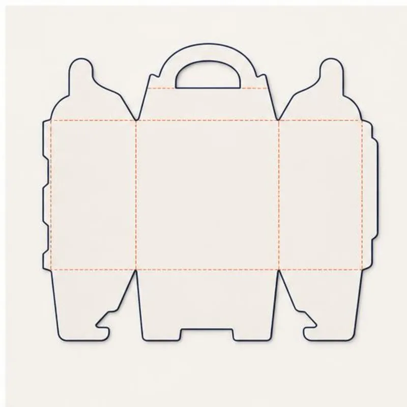 Food Container With Handle Boxes — flat dieline layout with fold and cut lines