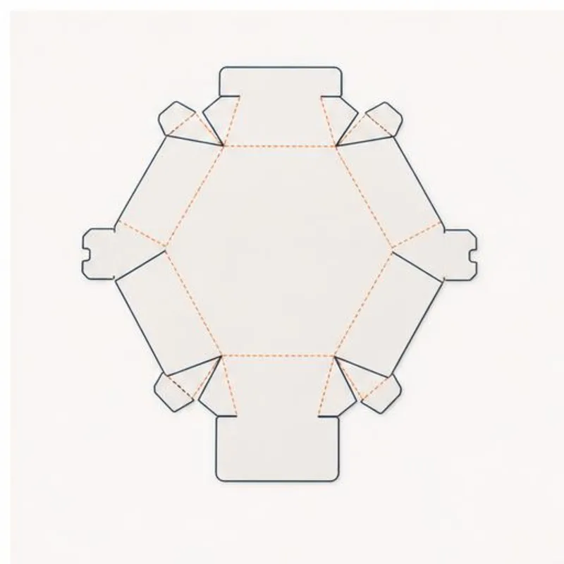 Hexagon Tray Boxes — flat dieline layout with fold and cut lines