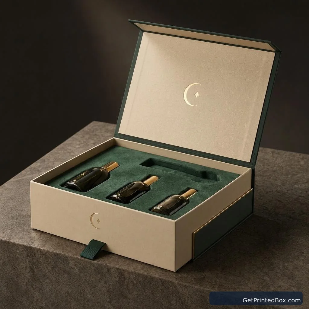 Flat-Pack Luxury Gift Set — open-box view showing the printed interior and construction