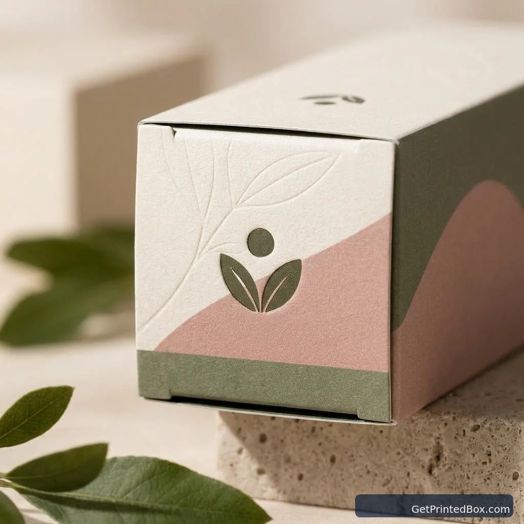 Botanical Skincare Carton Collection — close-up of the logo mark, board texture, and print finish