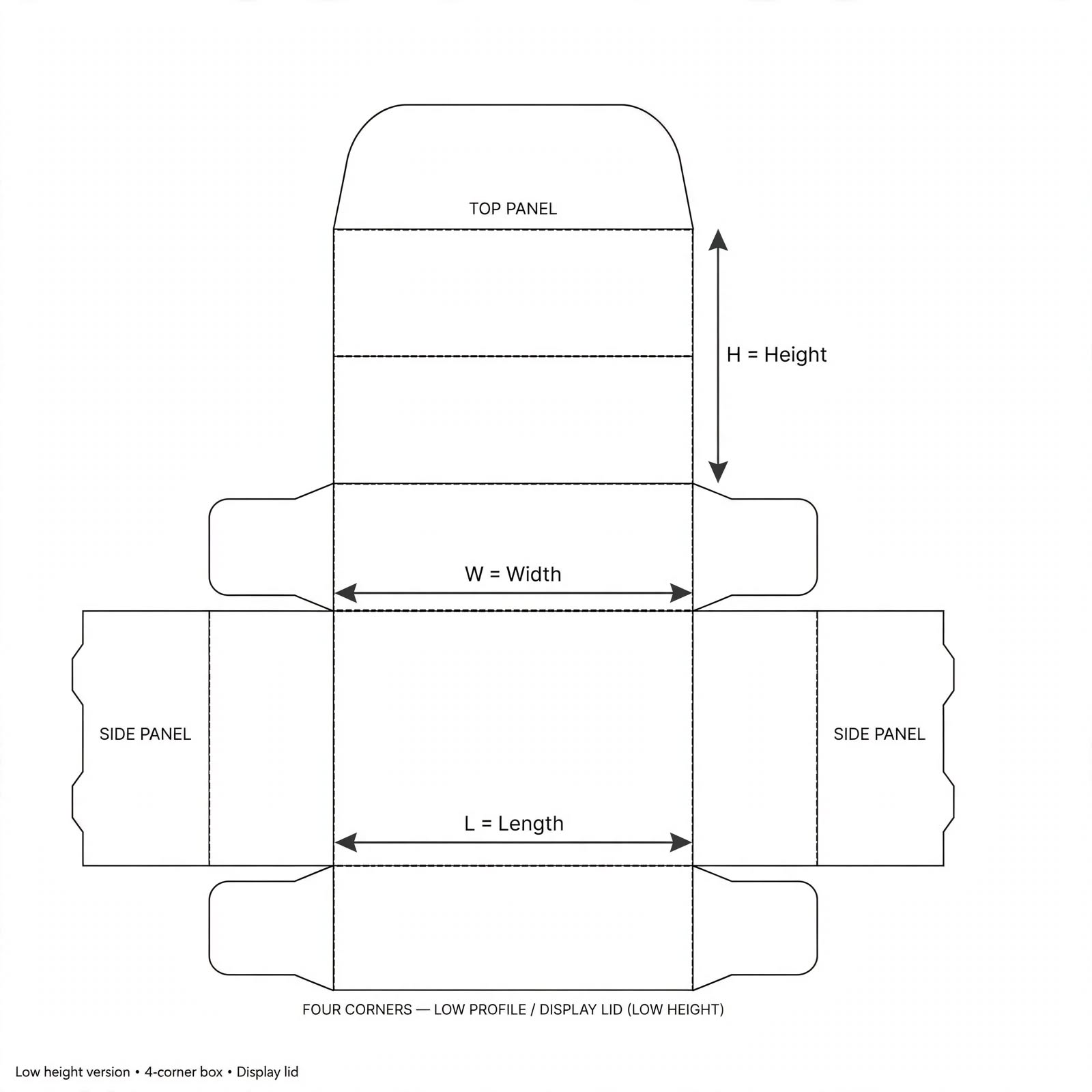 Four Corner With Display Lid Boxes box template
